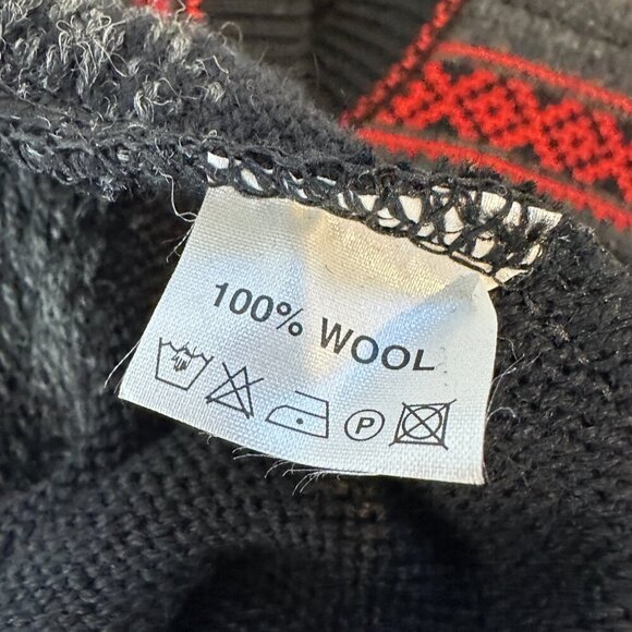 NORLENDER Knitwear Black Red Wool Knit Fair Isle Button Cardigan Sweater Size L - Picture 11 of 11